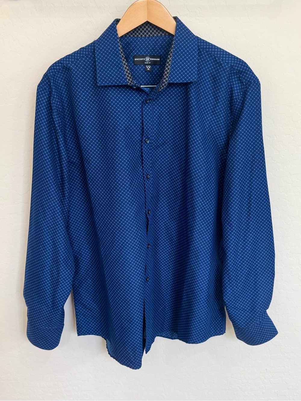 Society of Threads Men's Slim Fit Dress Shirt Blue Geometric Print XL 17-17.5